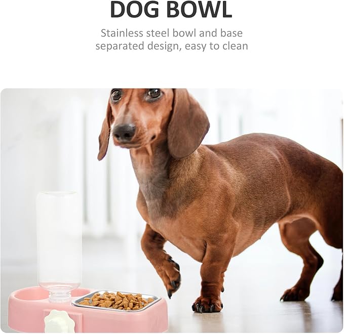 Detachable Dog Bowl and Hanging Cat Feeder Automatic Water Refill Dual Pet Bowls Anti-Fall Hanging Feeder for Dogs and Cats Pink