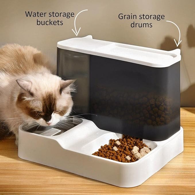 RUNAAAJ 2 in1 Feeder Food Water Dispenser Bowl Automatic Dog Cat Bottle Pet Self Feeding for Small Medium Dog Pets Puppy Kitten (Blue)