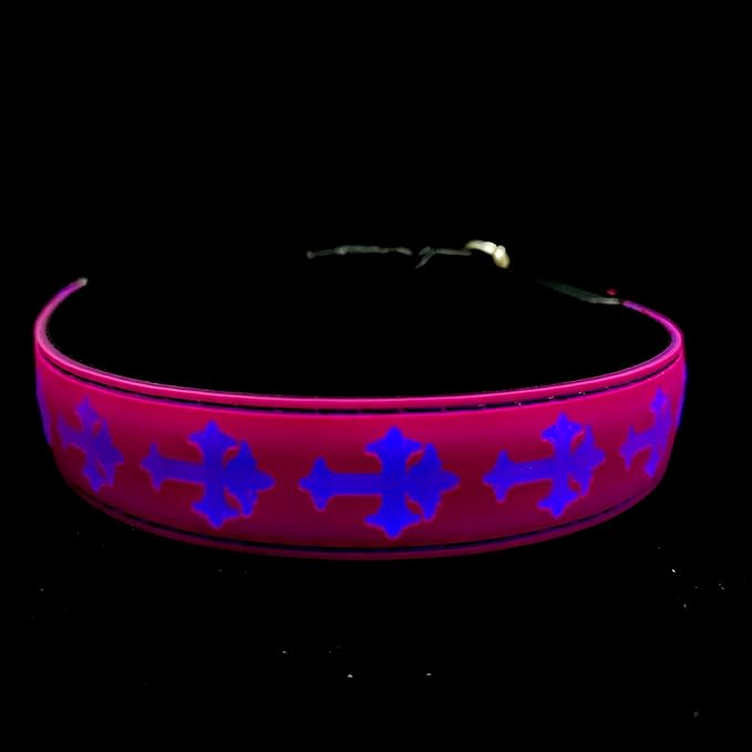 LED Dog Collar, USB Rechargeable, 15 Light Modes, Multi-Color Cross Pattern (Pink, S(7.87-11.8"))
