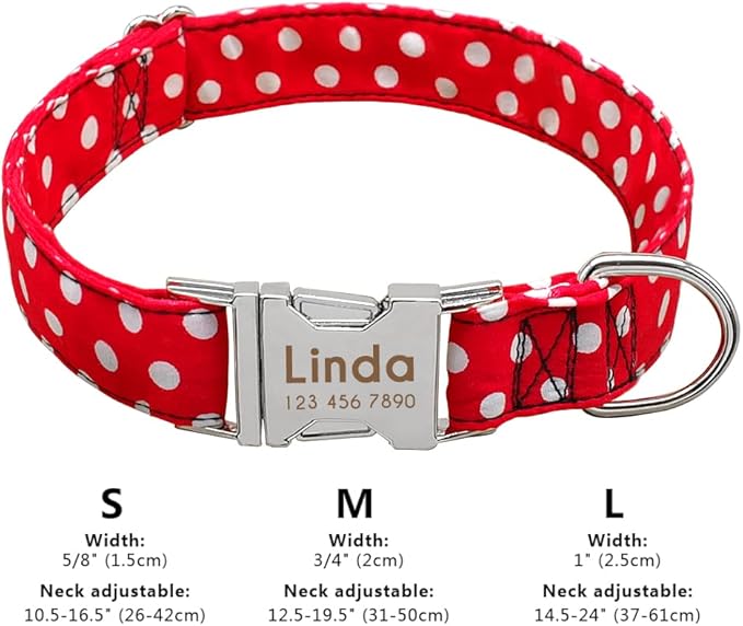 Personalized Dog Collar Nylon Print Dog Collars Customized Puppy Pet Collar Engraved Name ID for Small Medium Large Big Dogs Pug 008 Red M