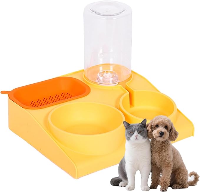 YiZYiF Automatic Pet Water Dispenser and Food Bowl Set Double Slow Feeder Bowls for Dogs Puppies and Cats Yellow One Size