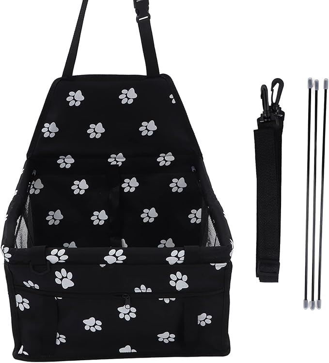 Pet Car Seat, Waterproof Breathable Slip Proof Safety Leash Design Dog Car Basket for Puppy Cat (Black)