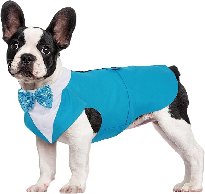 Kuoser Dog Tuxedo for Medium Dogs, Pet Wedding Outfit with Bow Tie, Dog Suit and Bandana Set Formal Dogs Tux Pet Costume Halloween Christmas Outfit for Birthday Party Cosplay