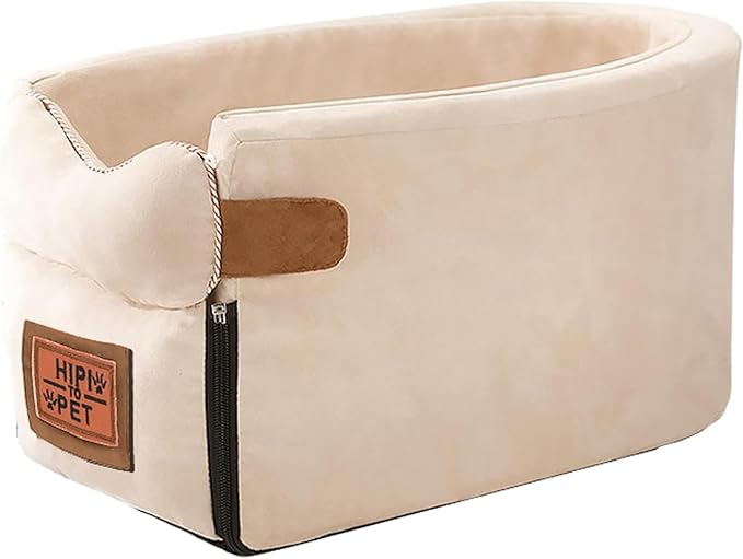 Pet Car Booster Seat Carrier Carry Cage Carrying Dog Car Seat Oval Beige