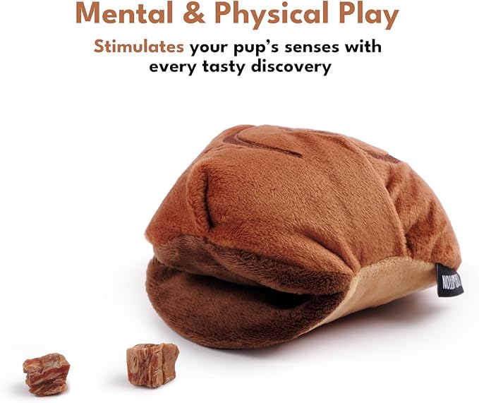 CHEWFFON Interactive Dog Enrichment Snuffle Toy, Squeaky Dog Toys, Cute Soft Puppy Gifts, Crinkle Treat Puzzle Toys for Brain Stimulation, Cinnamon Roll Toy for Small and Medium Size Dogs