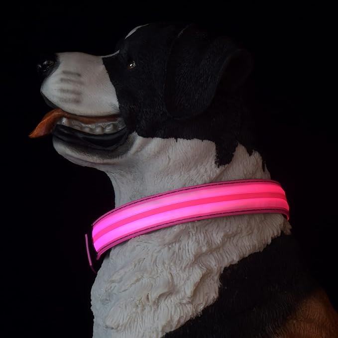 Dog Collar with Lights, 15 Lighting Modes Silicone Pet Collar, USB C Rechargeable LED Dog Collar for Night Safety, Adjustable Soft Glowing Collar for Dogs (DB-Pink, XS(7.87-11.8"))