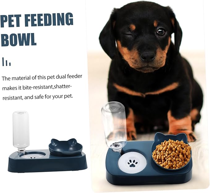 Sosoport Automatic Pet Water Dispenser Food Bowl Dual Feeder for Cats and Dogs Easy to Clean Non-Skid Design for Busy Pet Owners Blue Color