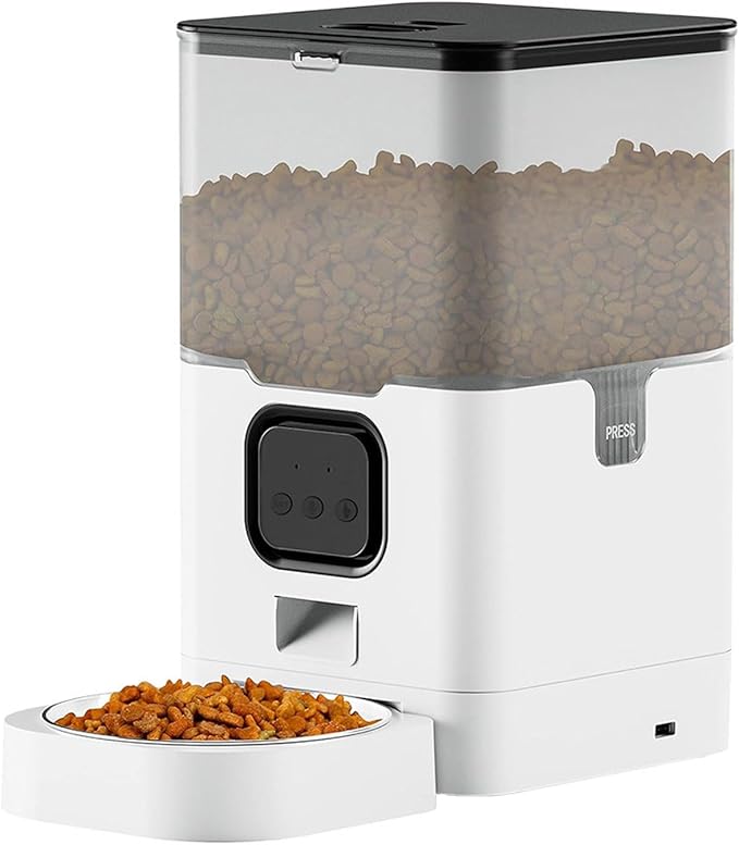 Pet Feeder Pet Automatic Feeder Square Feeder 4L6L Food Storage Bucket Timed Quantitative Removable Suitable Compatible with Cats and Dogs Pets Supplies(6L White B,WiFi)