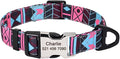 Personalized Dog Collar Nylon Print Dog Collars Customized Puppy Pet Collar Engraved Name ID for Small Medium Large Big Dogs Pug 160 Rose S