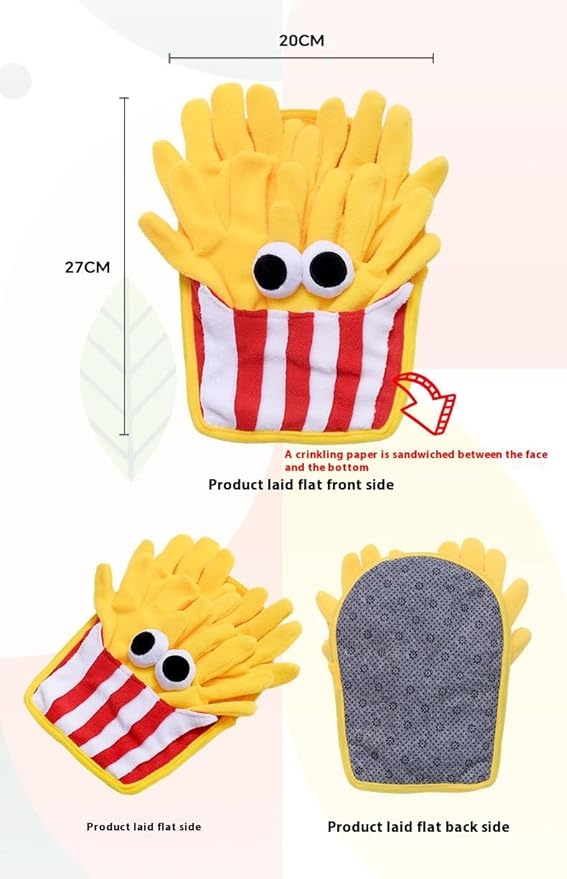 Interactive Pet Snuffle Mat with Crinkle Paper and BB Sound – Food-Shaped Nose Work Mat for Cats, Dogs, and Small Pets, Anti-Slip Base, Puzzle Feeding Toy (French Fries)