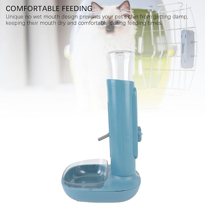 Pet Standing Water Dispenser, 680ml Automatic Feeding Water Height Adjustable Cat Dog Standing Bowl Drinking Bottle Feeder Detachable Hanging Pet Food Feeder for Small Cats Dogs (Blue)