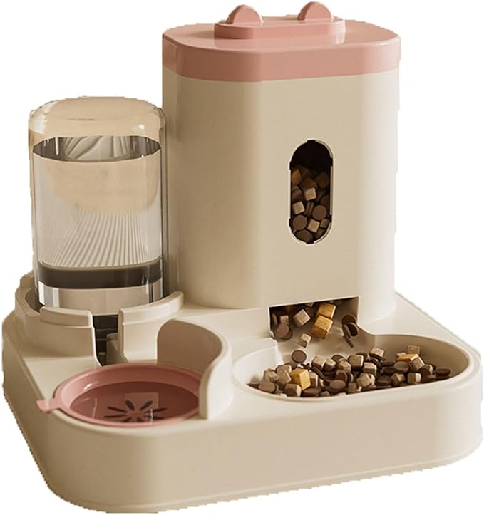 Pet Feeder Fully Automatic Feeder Food and Water Integrated Dispenser 1 L Water Dispenser & 2.3 L Food Storage Bucket Pet Supplies Pets Supplies(Pink)