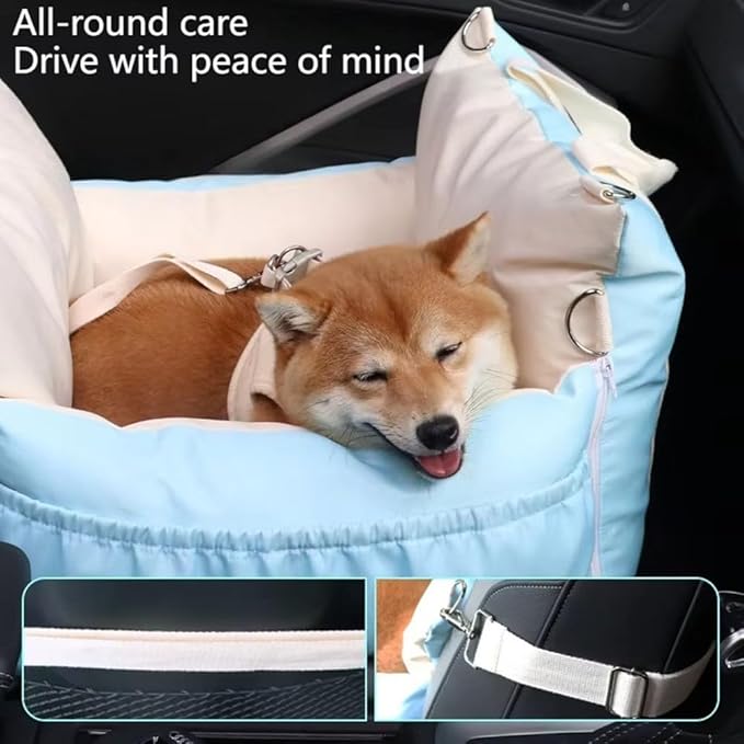 Cat Dog Pet Car Mat, Car Seat for Small Dogs, Detachable Washable Dog Booster Seat, Pet Car Seat Travel Bed, with Storage Pockets and Dog Safety Belt for Small Medium Dog Purple