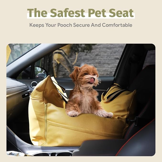 Dog Bed for Car | Waterproof Booster Seat for Small & Medium Dogs Up to 30 Lbs - Yellow