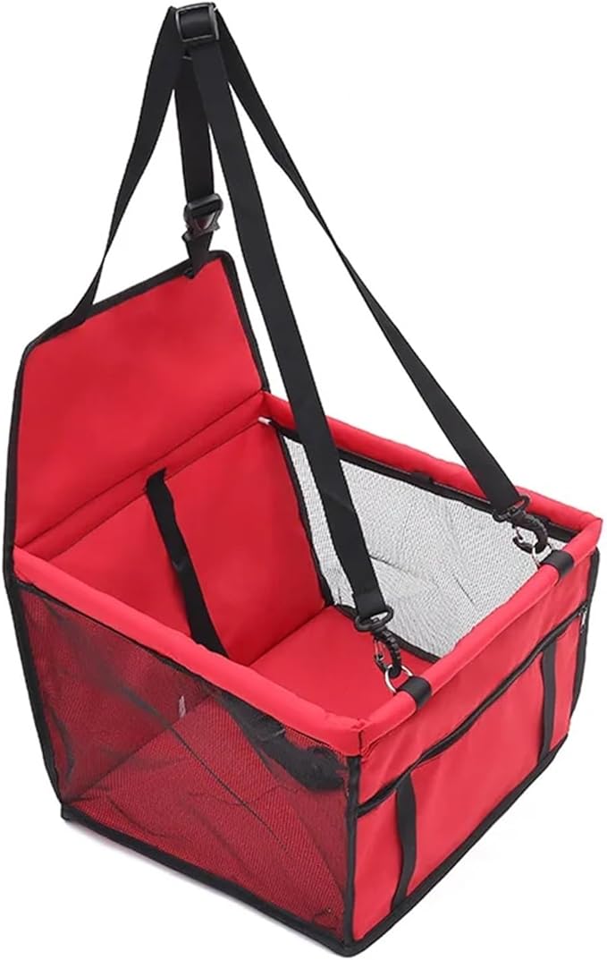 Dog Car Seat,Scratch Proof Durable Pet Booster Front Puppy Safety Belt Stable Foldable Travel(Red)
