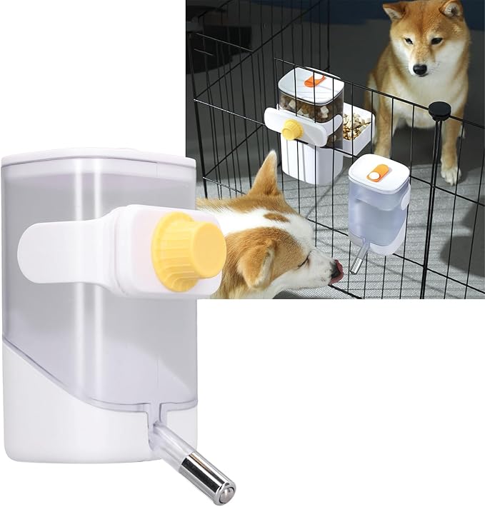 Water Dispenser Automatic Pet Water Feeder Stainless Steel Cage Hanging Water Dispenser for Cat Dog (White)