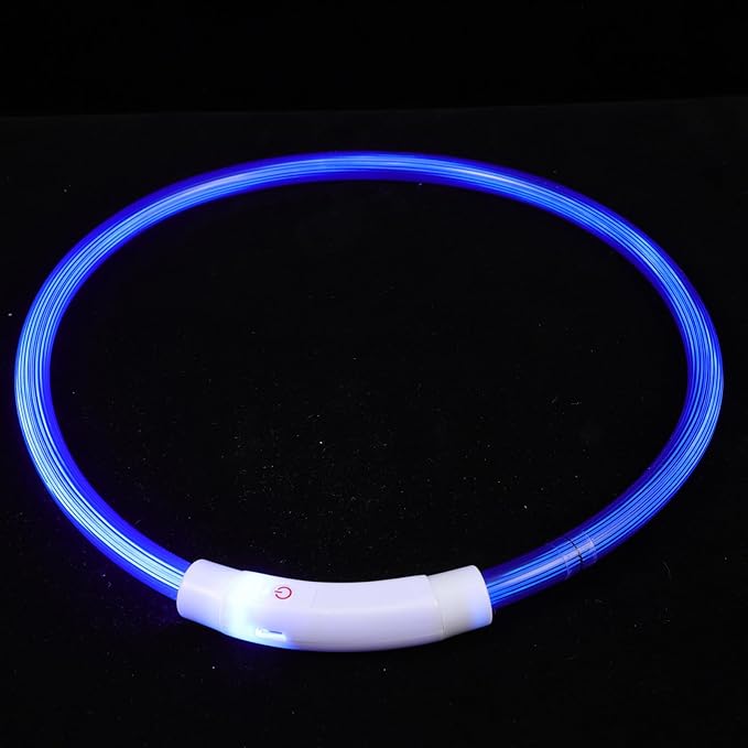 Toyvian LED Dog Collar USB Rechargeable Luminous Pet Collar 70cm Blue Fiber Optic Light-up Safety Neck Decor for Night Walking Dogs
