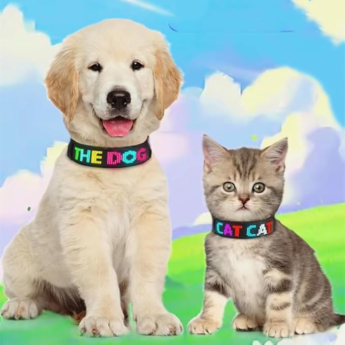 RGB Led Dog Collar for App Programmable Text Flashing Light Up Cosplay Accessories- USB Rechargeable Hand and Leg Rings Cat Digital Pet Collar Weatherproof Fits for Small Medium Dog (Full Color)