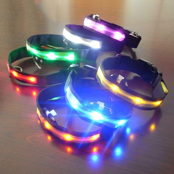 LED Dog Collar USB Rechargeable Safety Dog Collar with Water Resistant Flashing Light 7 Colors Changeable Pet Collar Nylon Webbing Reflective Light Up Collars for Dogs