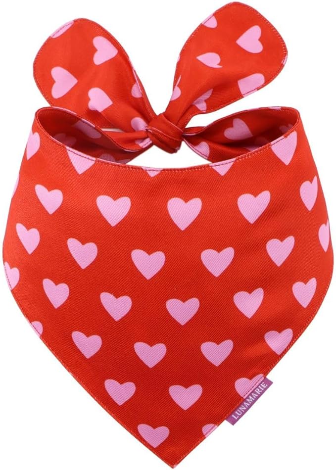 LunaMarie - Luxury Pet Birthday Bandanas -Premium & Silky Poly Fabric | 100% Handmade | Custom Shape Dual Layered (Evie Hearts, Small)