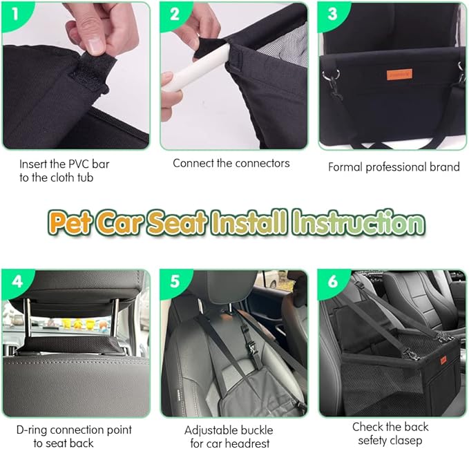 SWIHELP Dog Car Seat Puppy Portable Pet Booster Car Seat with Clip-On Safety Leash and PVC Support Pipe, Anti-Collapse,Perfect for Small Pets