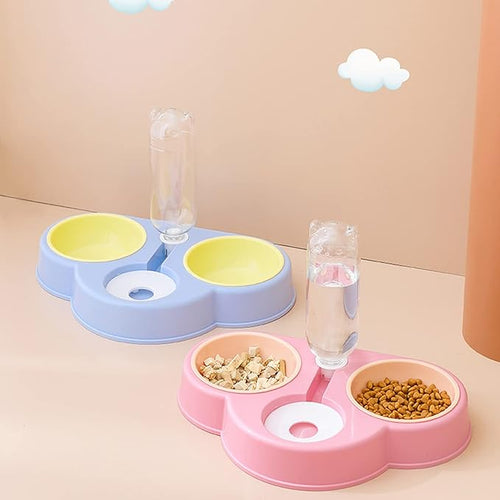 3 in 1 Dog Feeder Raised Cats Food Water Bowl Double Automatic Waterer No-Spill Double Pet Automatic Feeder Dog