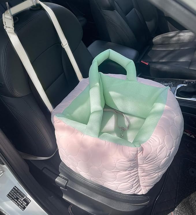 Small Dog Car Seat, Washable Padded Cushion,Secure and Comfortable Travel Basket with Harness,Sturdy Dog & Cat Booster Seat,A