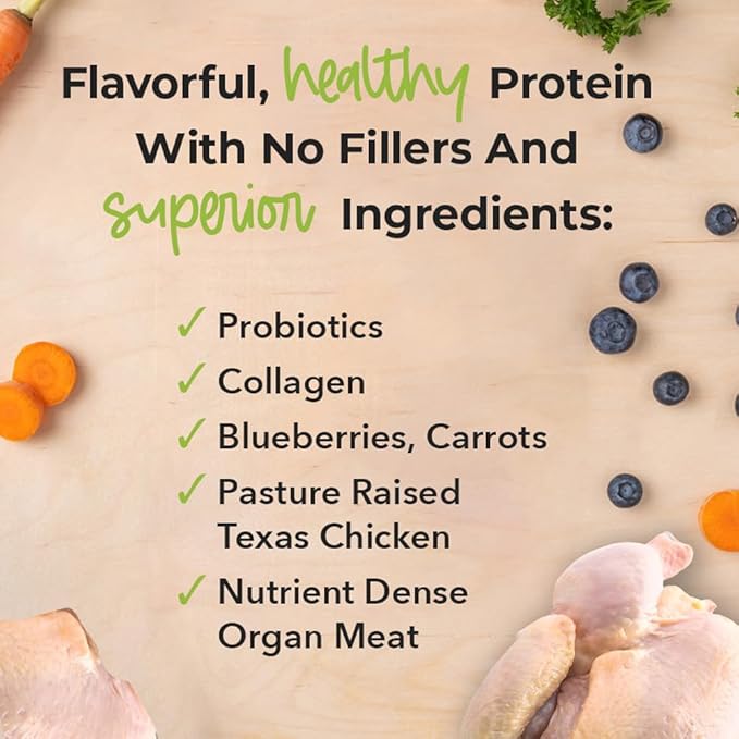 iHeartDogs Dog Food Topper - Freeze-Dried Raw Dog Food Seasoning with Collagen Peptides - Grain Free Superfood Meal Mixer (Chicken, 8 Ounce)
