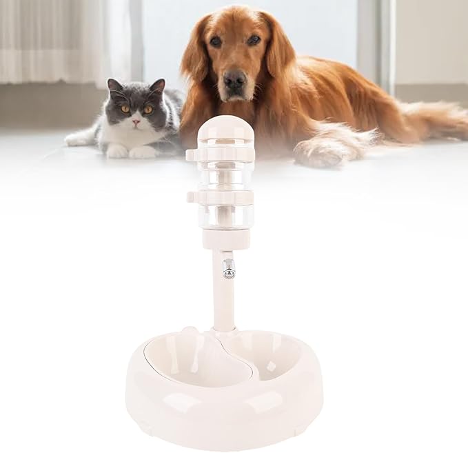 Asixxsix Pet Standing Water Dispenser, Height Adjustable Automatic Water Feeder Food Feeder Bowl, Dog Water Bottle Dispenser Food Bowl, Dog Cat Feeding Water Bowl Set (Beige)