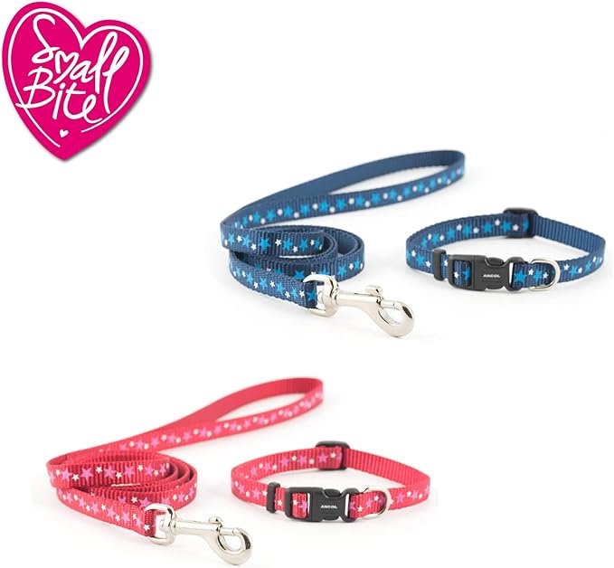 Ancol Small Bite Stars Collar and Lead Set Red Adjustable Design for Puppies and Small Dogs - 1m Lead with Soft Webbing - 20-30cm