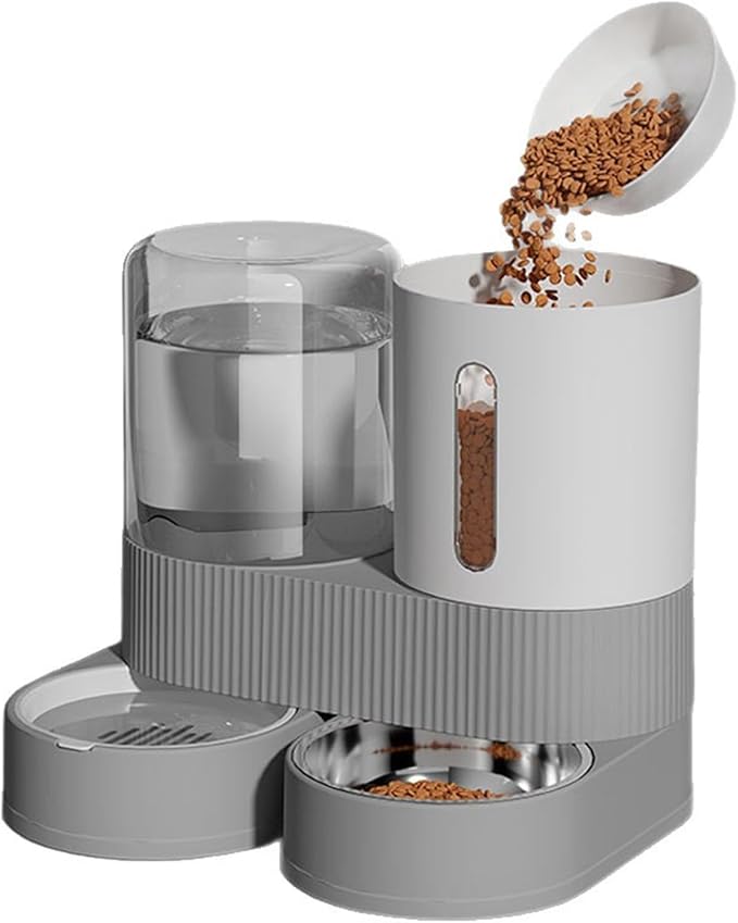 Automatic Pet Feeders with Removable Stainless Steel Bowls, Anti-Slip Base & Integrated Water Dispenser for Dogs Spill Elevated Bowl