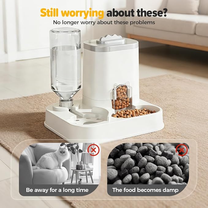 10L Automatic Pet Feeder and Water Dispenser Combo, Gravity Food and Water Station with 1-10L Adjustable Capacity, Non-Slip Base for Cats, Dogs, and Multiple Pets (Grey)