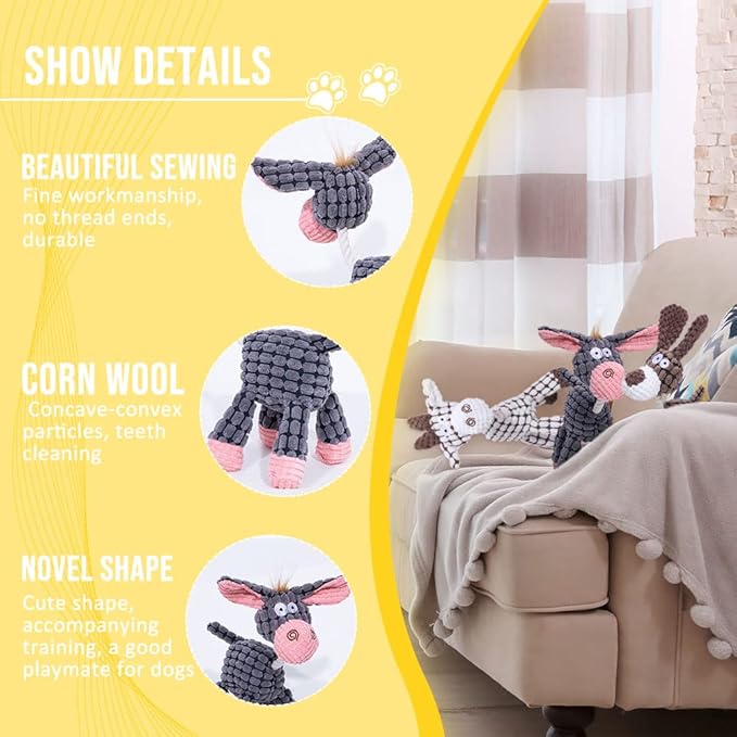 Plush Squeak Pet Dog Toy, Plush Sound Toy Squeaky Toys, Interactive Stuffed Dogs Chew Toy Squeak Toy for Small Medium Large Dogs (Cow+Dog)