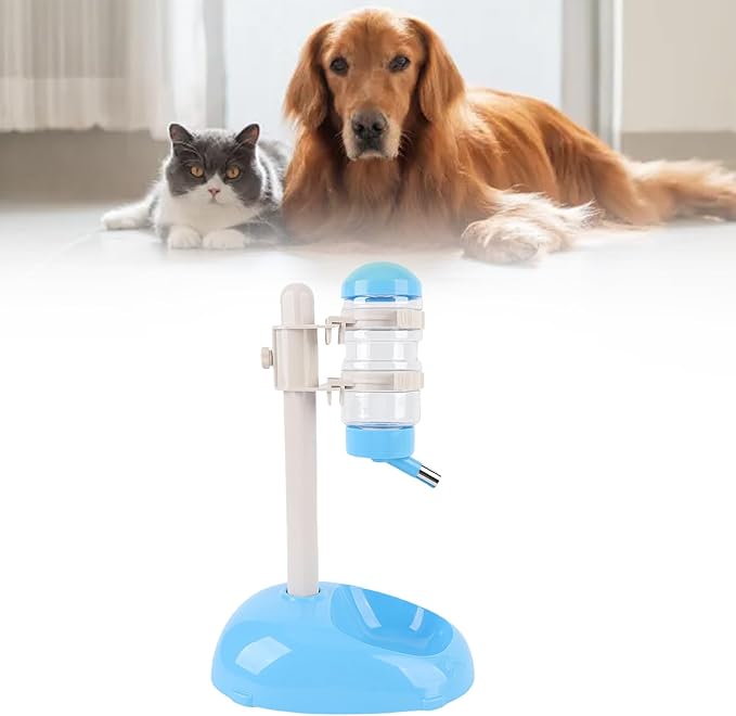 Automatic Standing Water Dispenser Bowl, Pet Adjustable Height Feeder for Water 500ml Capacity Standing Water Feeder with Detachable Bottles Ideal for Dogs Cats (Blue)