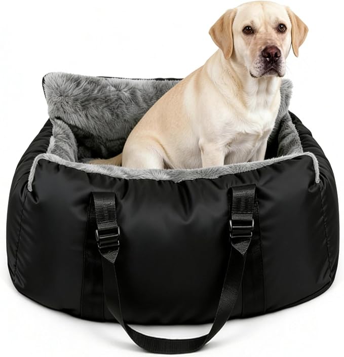 Dog Car Seat for Small Dogs,Double-Sided Washable Portable Travel Bed with Detachable Design, Black - Gray Handbag,Style Booster Seat(Under 25 Lbs)
