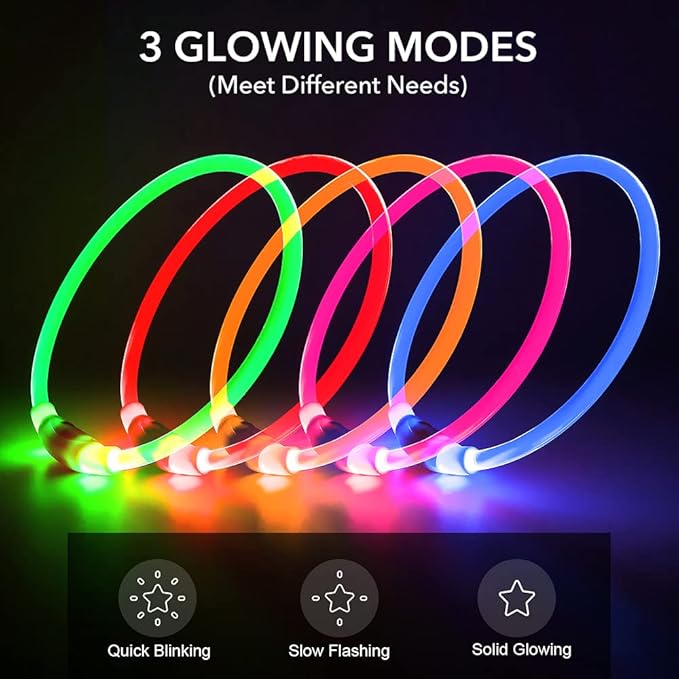 BSEEN Light Up Dog Collar, Type-C Rechargeable LED Dog Collar Waterproof Glowing Pet Collar TPU Cuttable Lighted Puppy Collar Safety Dog Lights for Night Walking (Pink 70cm)