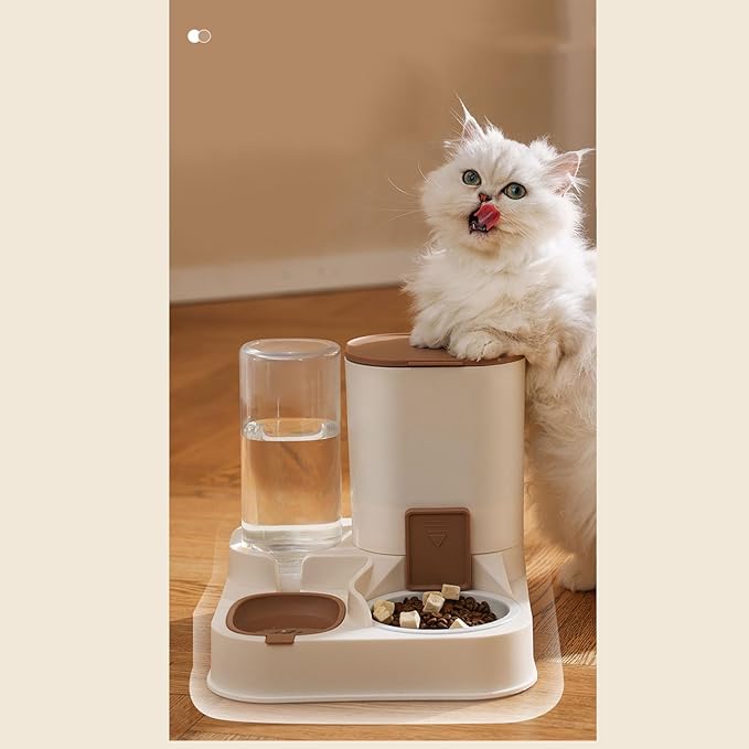 2 in 1 Automatic Cat Feeder and Water Dispenser, Food Feeder and Waterer Set, Feeder Cat Dry Food Pet Feeder and Water Dispenser for Indoor Outdoor Cats