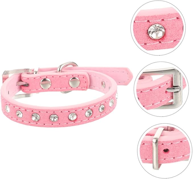 Adjustable Pu Leather Pet Collar with Rhinestones, Small Size 37x1.5 Cm, Comfortable Dog and Kitten Neck Collar for Puppies and Small Pets