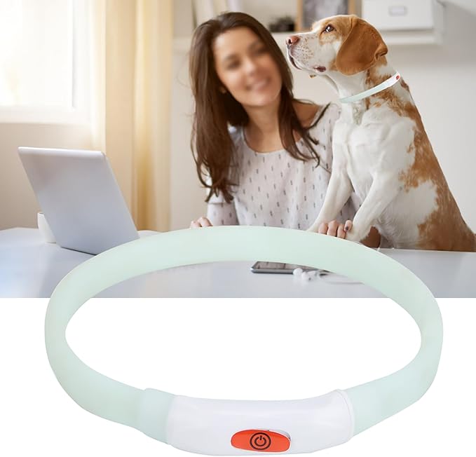 Multifunction LED Marquee Pet Collar, Adjustable Safety Rechargeable via USB, Anti Lost Design for Cats and Small Dogs, White Silicone Material, Comfortable and Visible at Night