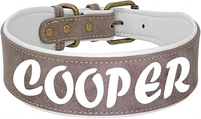 Custom Large Dog Collar Wide Leather Personalized Collars Medium Large Dog Pet Collars Customized for Dogs Printed Name ID Black XXL