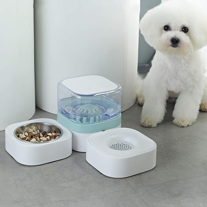 Automatic Pet Water Dispenser 1.8L Cats Dogs Food Water Feeder Dispenser Foutains Bowls with Detachable No-Spill Waterer and Stainless Steel Feeder Bowl for Pets Puppy Kitten