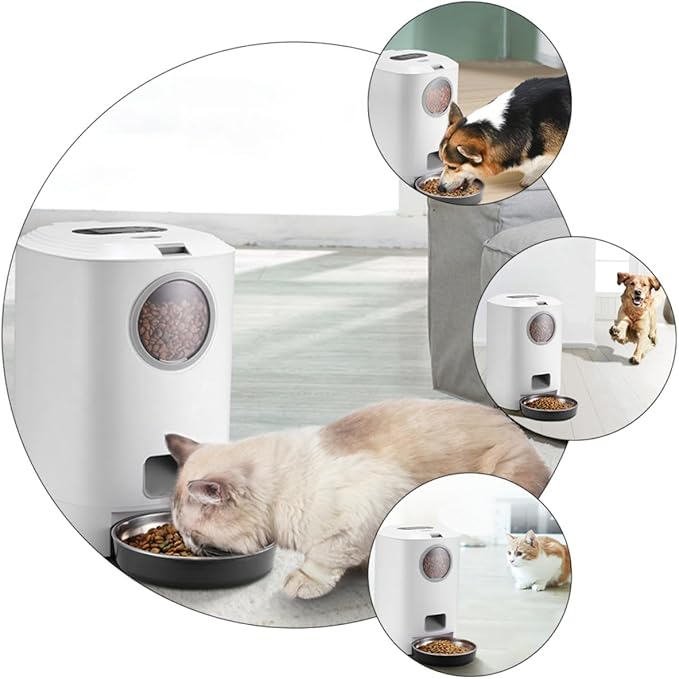 Automatic Pet Feeder for Cats Dogs Rabbits Smart Programmable Dry Food Dispenser with Voice Recording and Timed Feeding Detachable Easy-Install Pet Feeding Container