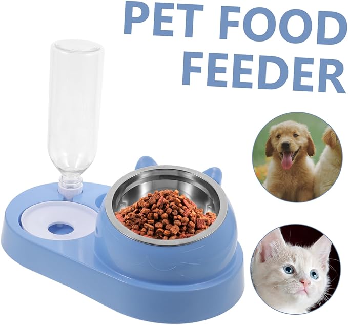 Stylish Pet Feeder Dual Bowl Dog Cat Water Dish Automatic Watering System Home Decor