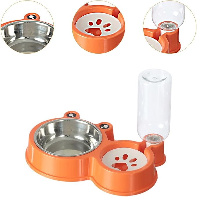 Pet Water and Food Bowl Set Food Feeder and Waterer Kit,Automatic Waterer Bottle for Small Medium Puppy Kitten,Dog Cat Bowl, Orange