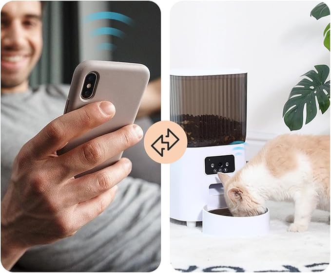 5L Timed Automatic Dog Cat Feeder for 2 Animal, 5G WiFi Cat Food Dispenser with APP Remote Feeding, 1-10 Meals/Day, 10s Meal Call, Dual Power Dual Trays Pet Feeder for Cat, Dog Small Animals (B)
