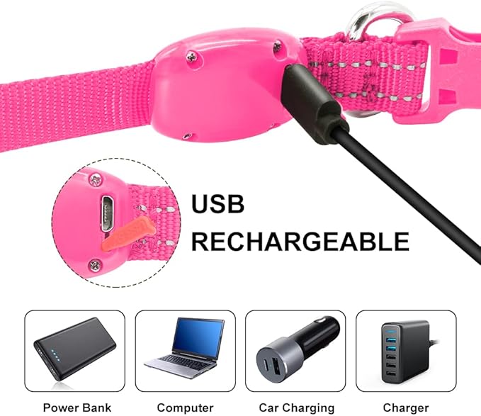 Light Up Dog Collar for Small Dogs - LED Dog Collar Rechargeable Adjustable Puppy Collars, Glow in The Dark Dog Lights for Night Walking & Camping (X-Small, Pink)
