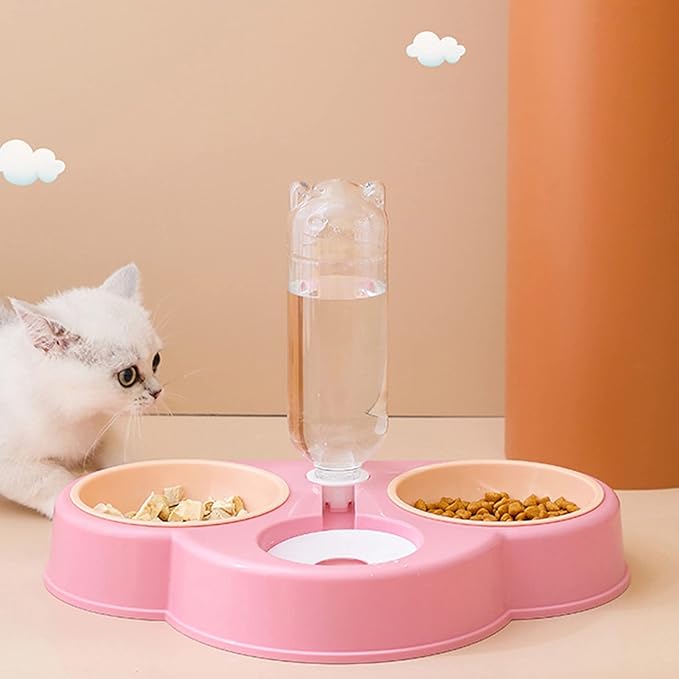 3 in 1 Dog Feeder Raised Cats Food Water Bowl Double Automatic Waterer No-Spill Double Pet Automatic Feeder Wet Food