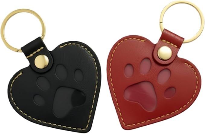 Pet Memorial Keychain – Heart Leather Keepsake for Dog & Cat Lovers, Single & Gift Set, Paw Print Heart
