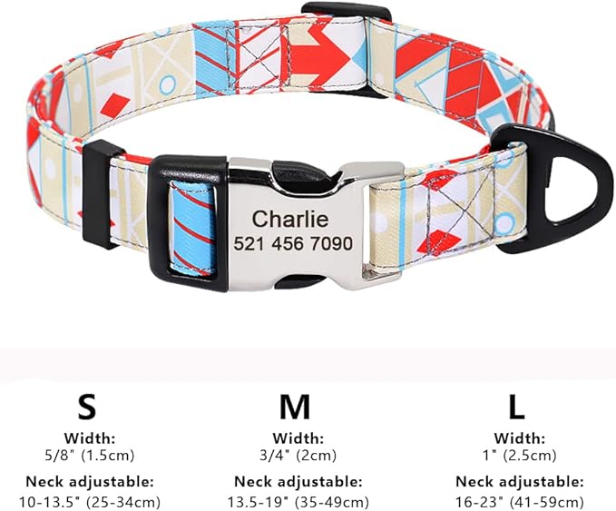 Personalized Dog Collar Nylon Print Dog Collars Customized Puppy Pet Collar Engraved Name ID for Small Medium Large Big Dogs Pug 160 White L