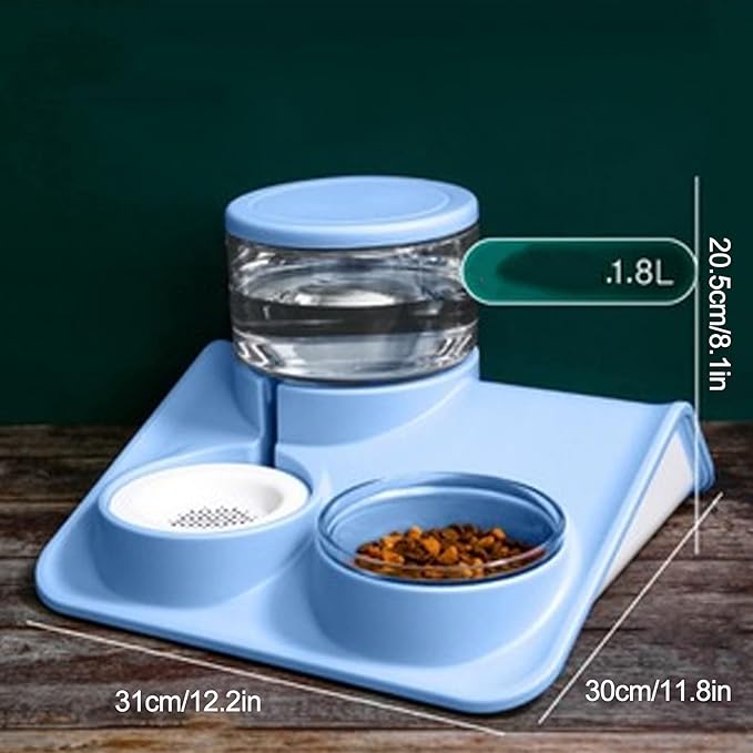 Pet Feeder, Detachable Cat 1.8L Automatic Water Dispenser Food Feeder Drinker Bowl, Pet Water Dispenser and Food Bowl Set for Dogs Cats and Small Animals (Rooftop Drinking